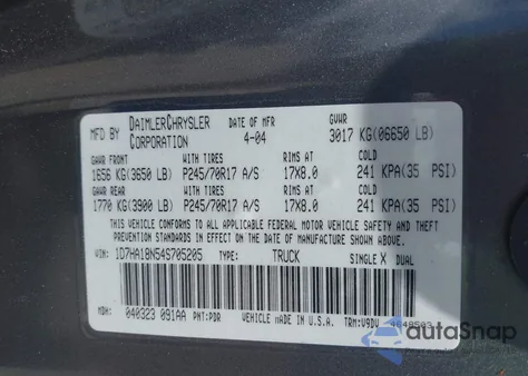 2004 Dodge Ram 1500 Slt/Laramie z USA, uszkodzony, nr VIN 1D7HA18N54S705205